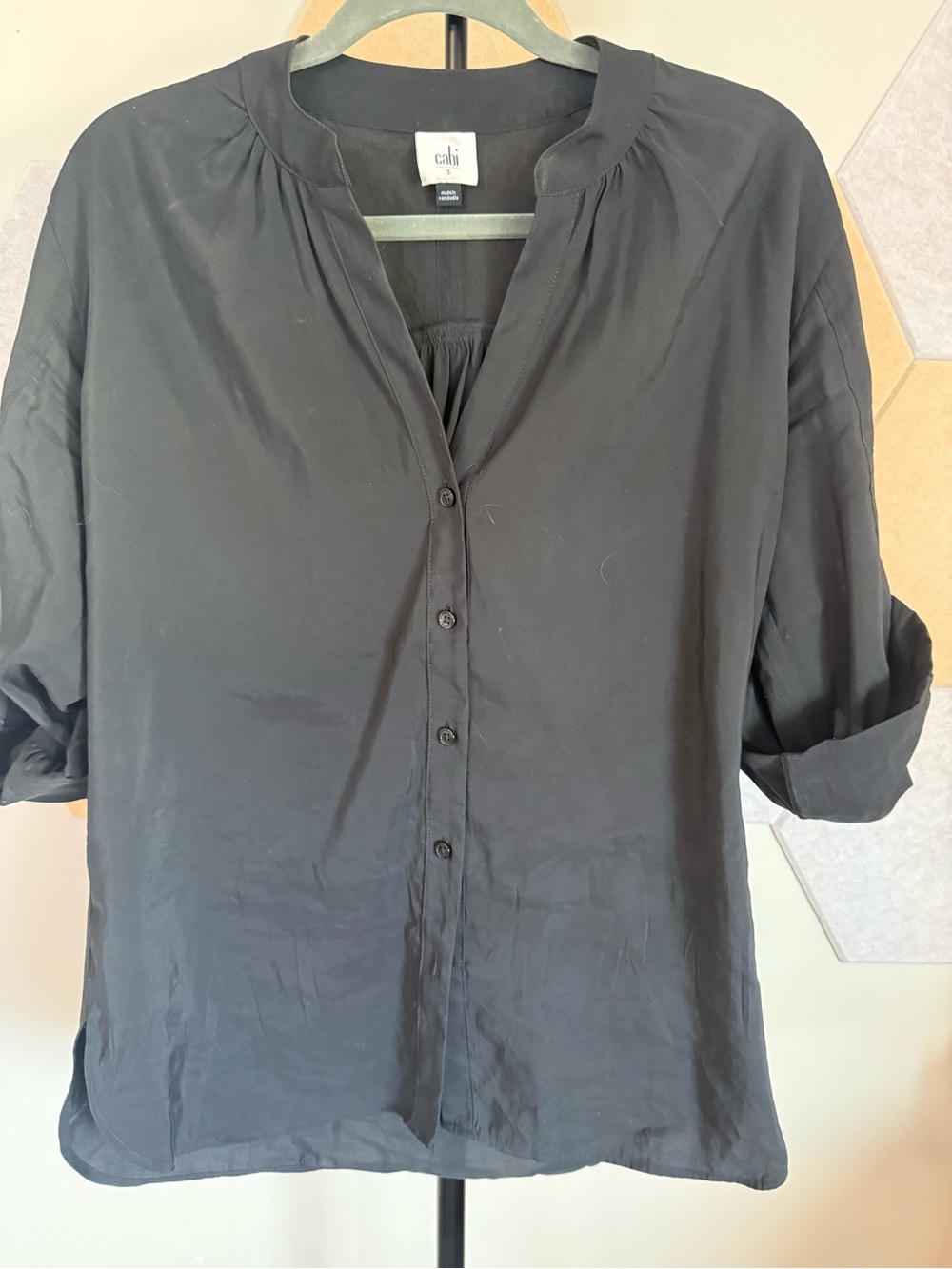 CAbi Black Button-Front Relaxed Women's Blouse